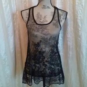Black Sheer Floral Lace Racerback Tank Top